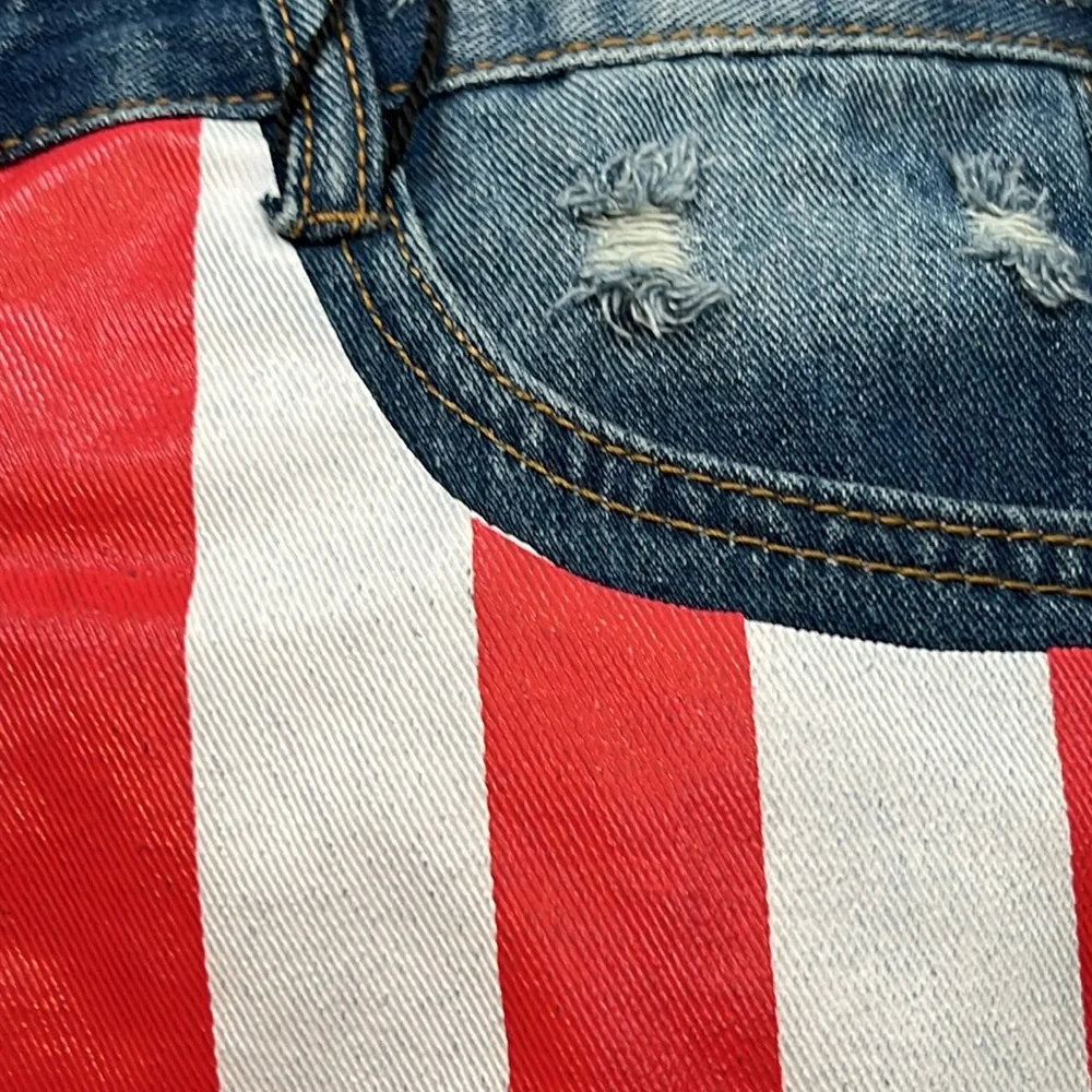 Women’s Distressed Shorts‎ Denim Cut Off USA Flag Accent ‘Merica Stars Stripes 8